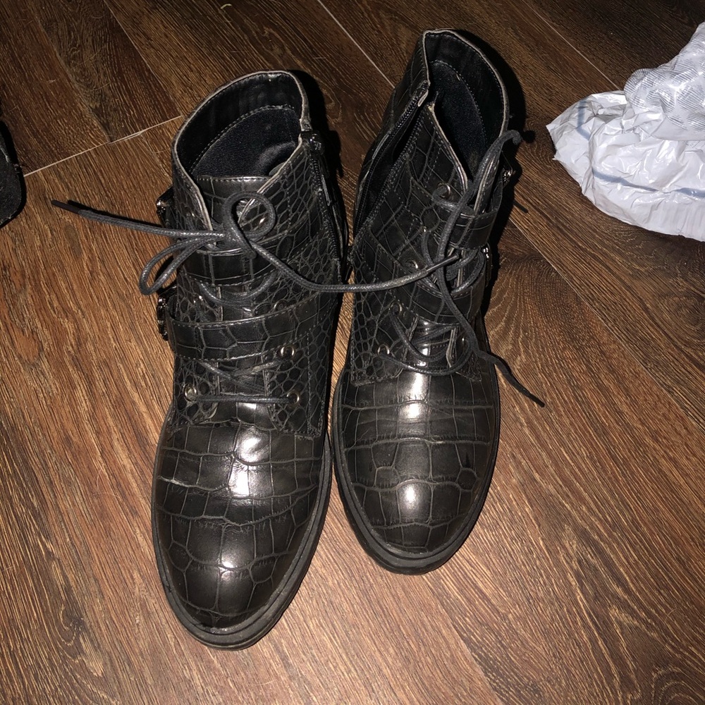 Black lace and strap boots